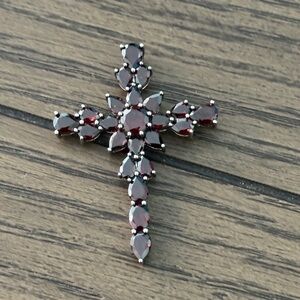Designer Large Elegant Garnet Cross Pendant 925